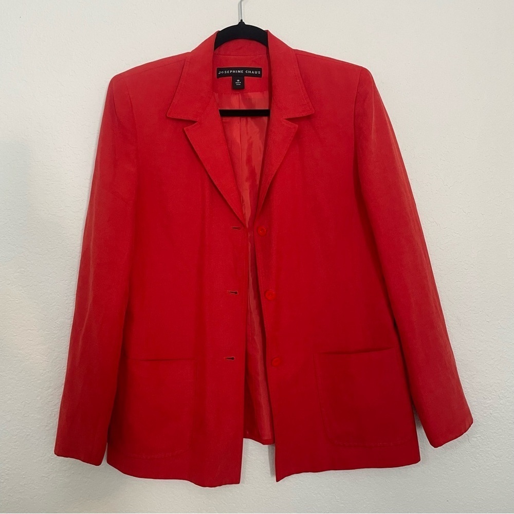 Josephine Chaus red silk linen woman blazer size 10 feminine business casual